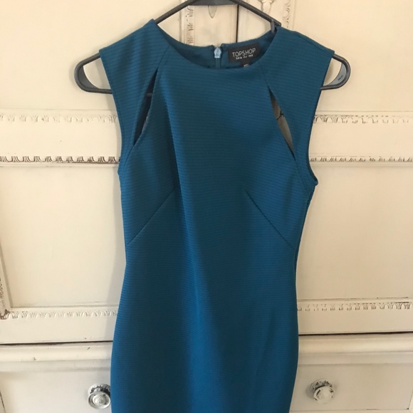 Topshop Shoulder Splice Ribbed Body-Con Dress Teal - Picture 3 of 7